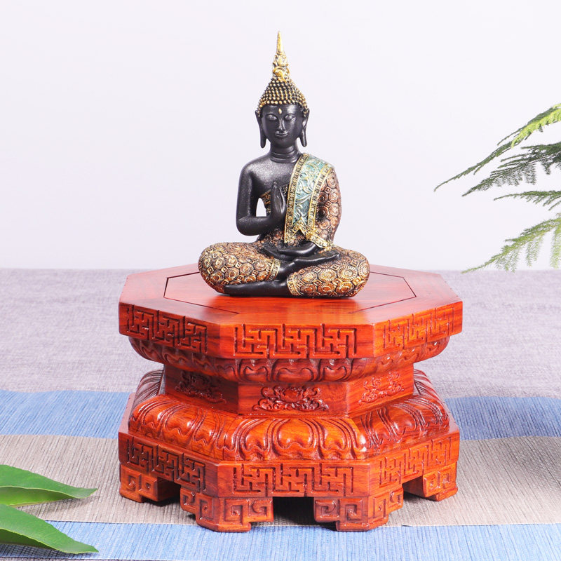 黑檀木莲花底座八角形大尺寸实木佛像雕像观音如来菩萨花梨木木托