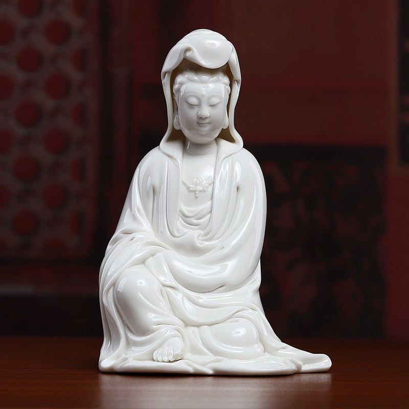 戴玉堂陶瓷观音小佛像客厅供奉家用车载装饰摆件自在观世音菩萨像
