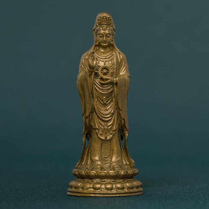 黄铜南海观音南海观世音菩萨佛像神像摆件精致小随身佛家居供奉