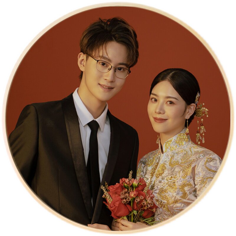 婚纱照放大挂墙圆形实木相框定制洗照片全家福宝宝照打印艺术微喷