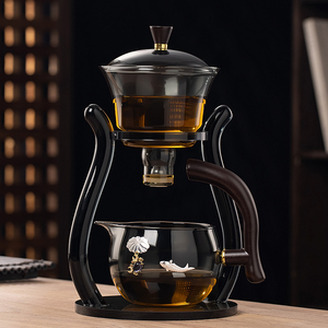 唐述半自动磁吸玻璃懒人泡茶神器家用纯手工镶银功夫茶具套装高档