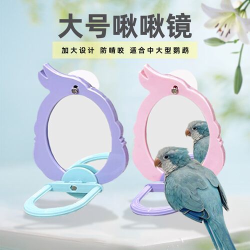 刺星球大号啾啾镜鹦鹉镜子装饰挂笼虎皮牡丹玄凤镜子玩具小鸟玩具