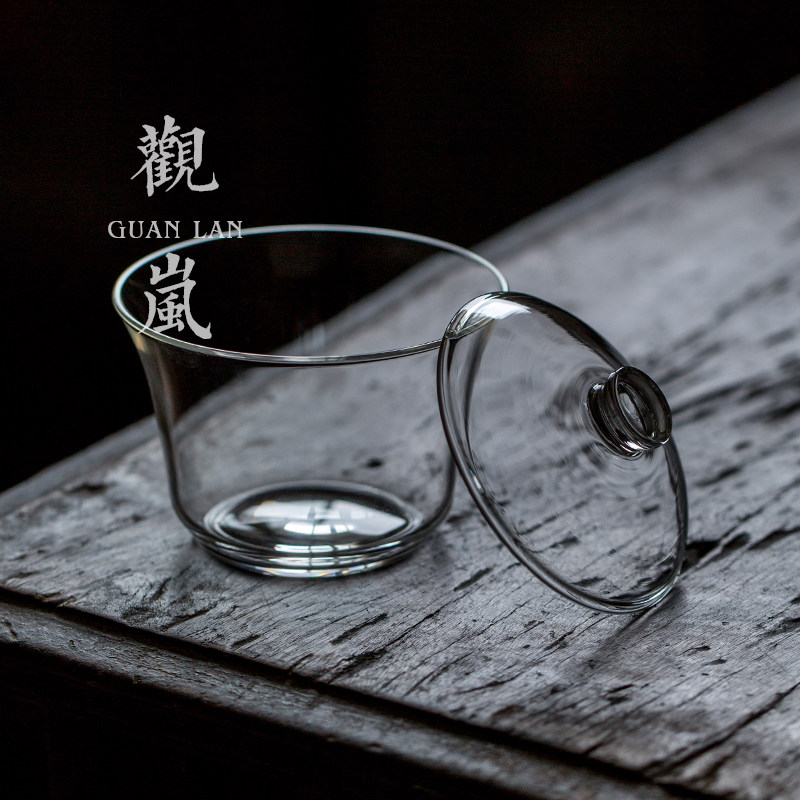 中式透明高硼硅玻璃盖碗家用耐热手抓泡茶碗小号二才茶碗功夫茶具