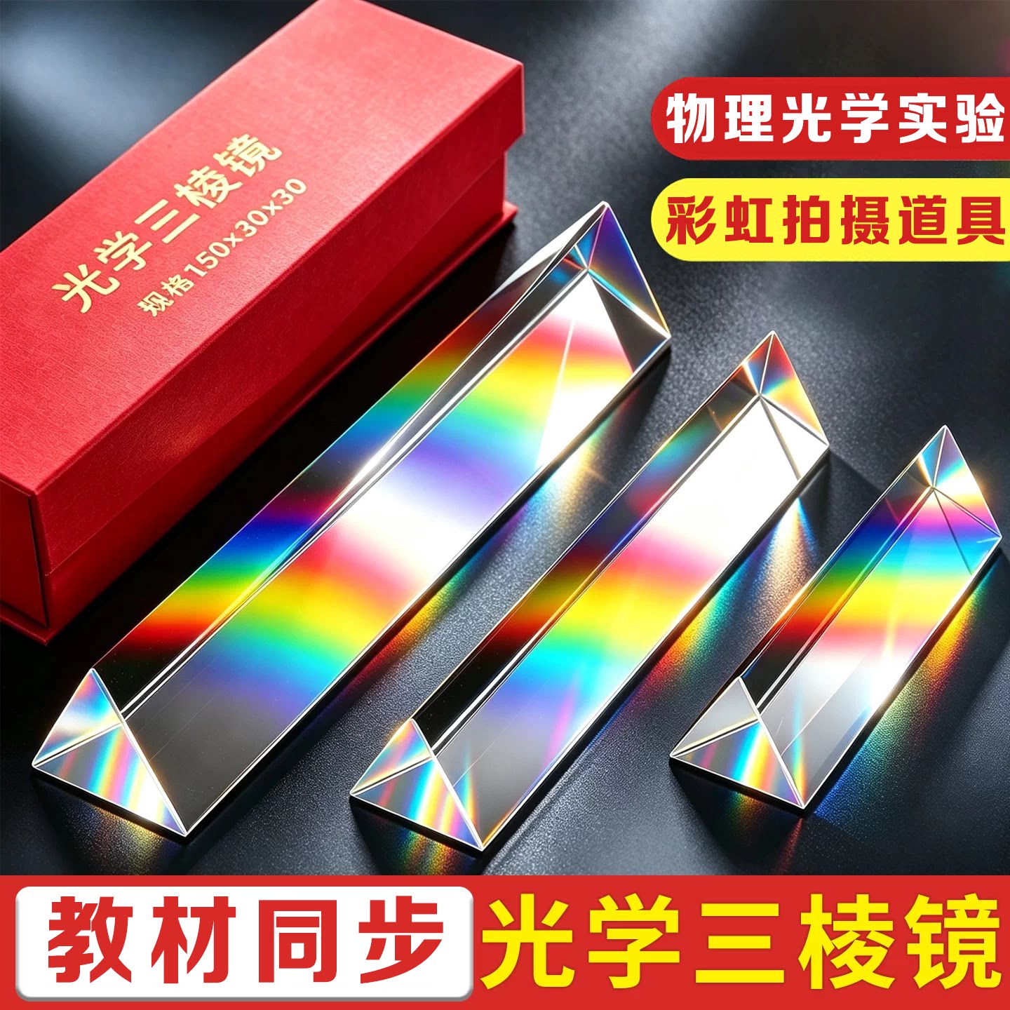 三棱镜光学玻璃彩虹七色光三菱镜
