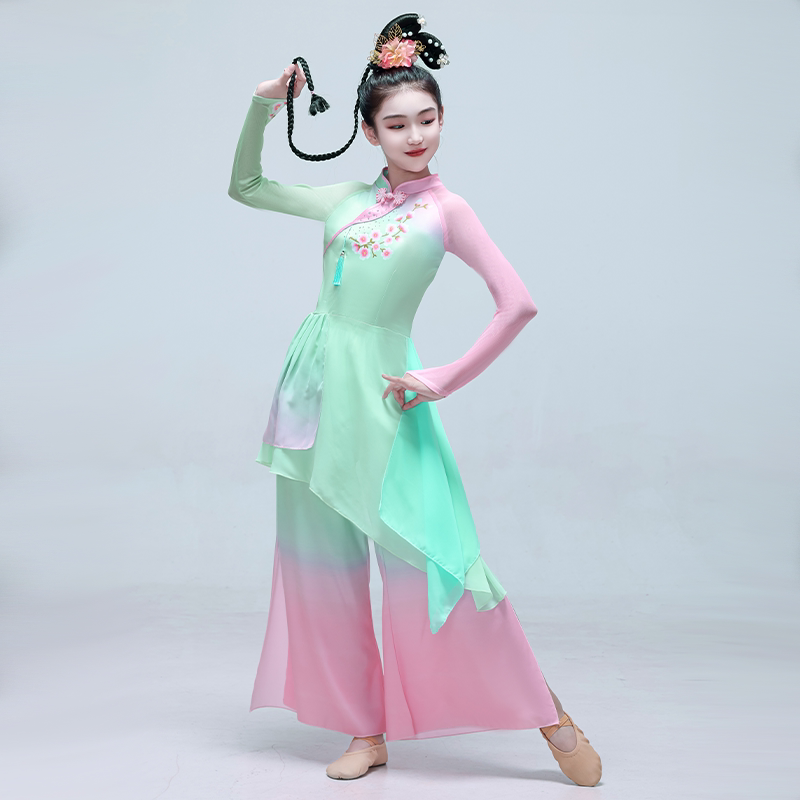 演出服歌踏浪古典舞儿童淡妆浓抹相宜扇子总舞蹈服莲舞蹈服装鼓越