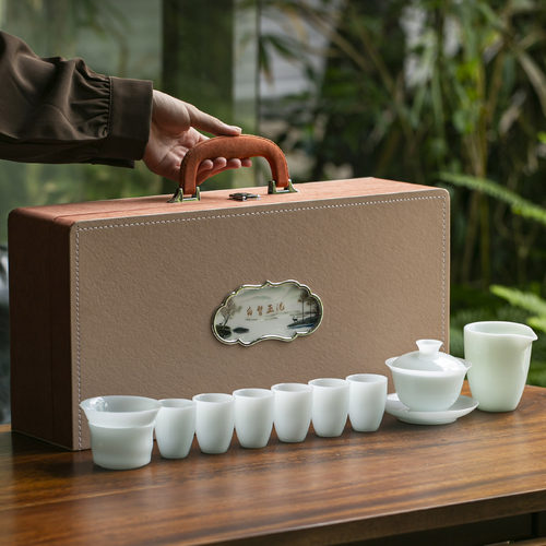 冰种白皙玉瓷粉黛茶具套装粉色女性茶具三才盖碗品茗杯家用礼