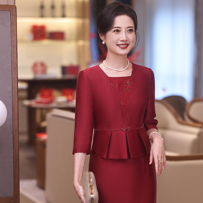 婚礼妈妈装礼服套装显瘦优雅