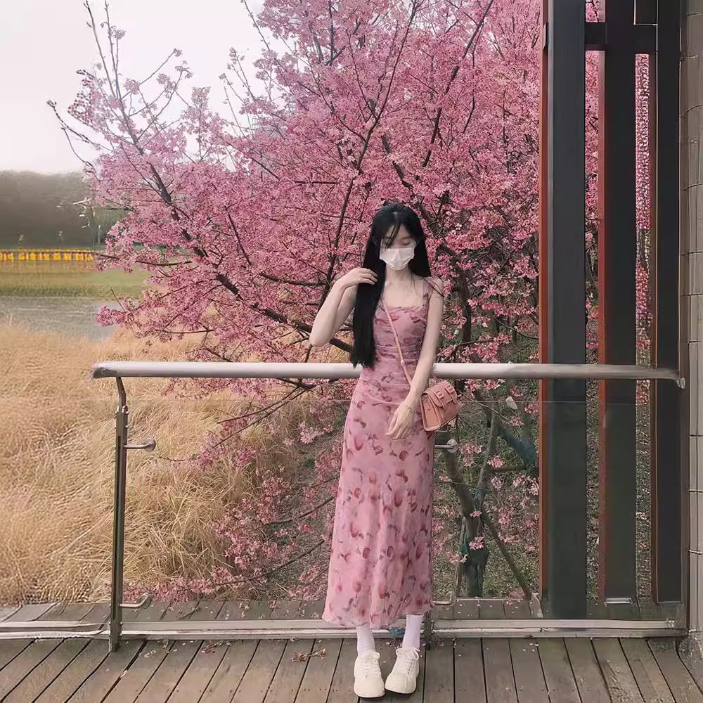 碎花雪纺吊带连衣裙女夏