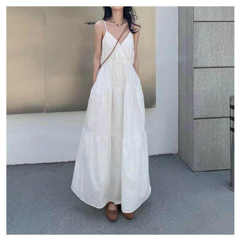 法式白色仙女裙吊带裙海