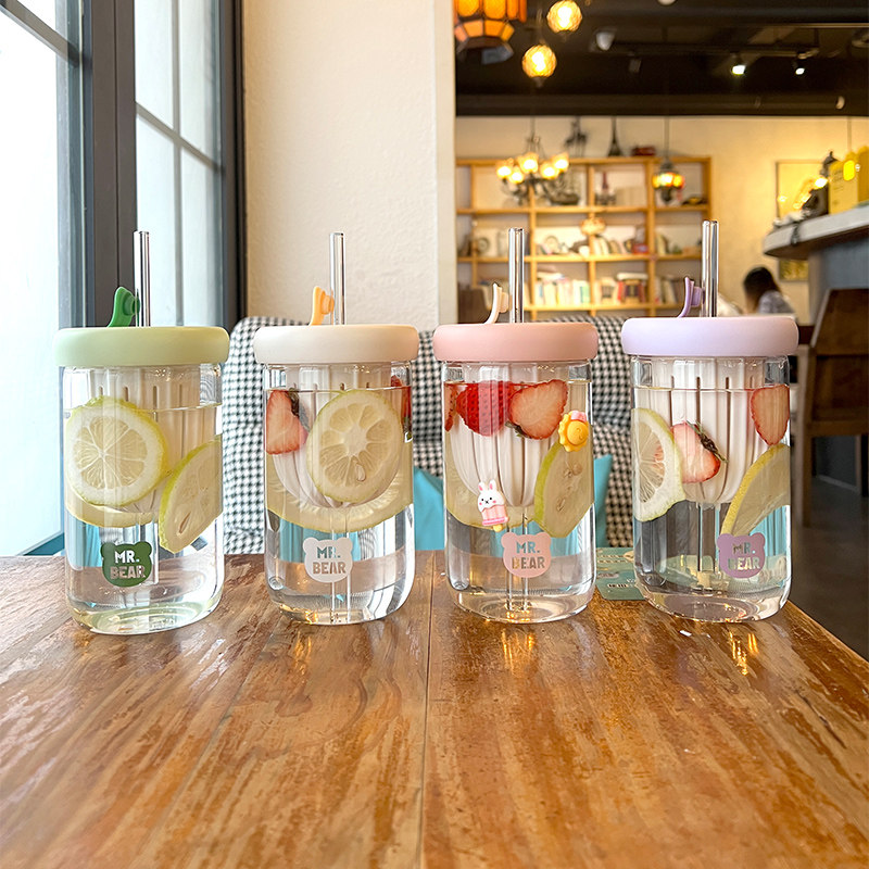 茶水分离玻璃吸管杯子女生高级感轻奢耐高温泡花果茶防漏办公水杯