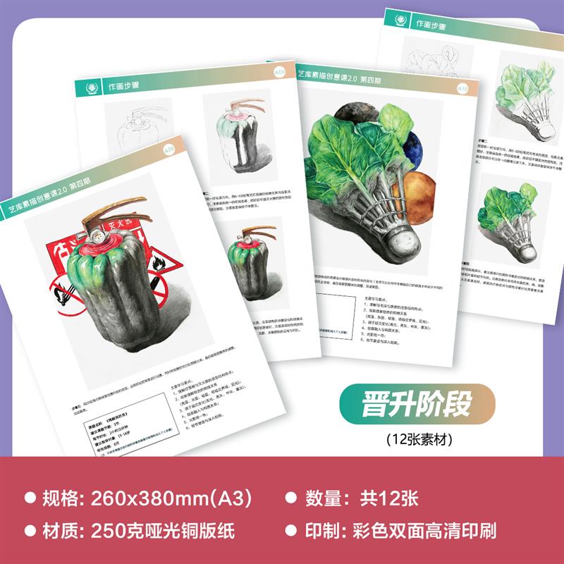 2024升级版创意素描临摹卡48张铅笔彩铅创意美术画室8开送6个PPT