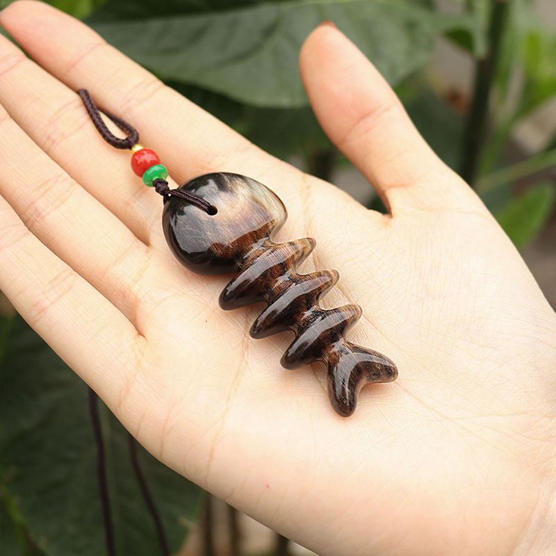 角缘天然黄牛角鱼骨按摩梳挂饰男女毛衣链吊坠项链挂件复古中国风