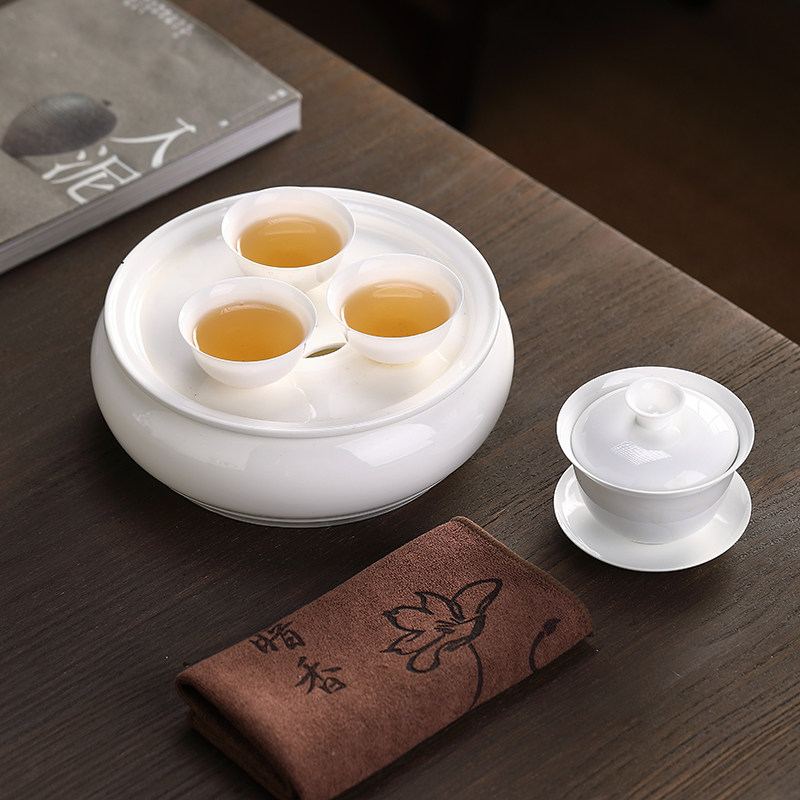 潮汕功夫茶具骨瓷薄胎茶杯套装旅行白瓷盖碗茶杯高档家用泡茶户外
