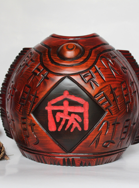 中式家居酒柜装饰品木质鱼储蓄罐创意实木招财存钱罐桌面玄关摆件