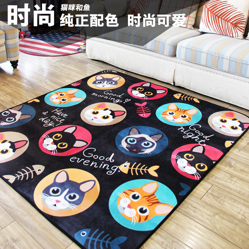 猫鱼进门入户门垫正方形地垫创意客厅茶几沙发卧室地毯防滑脚垫