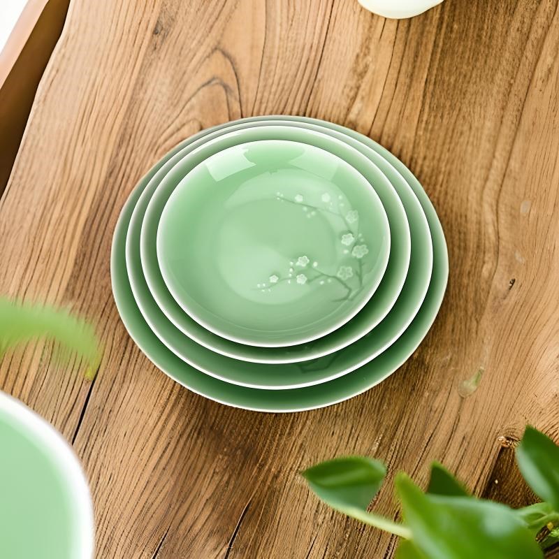 精品家用青瓷梅花餐具酒店中式宫庭风陶瓷碗盘碟组合套装乔迁礼品
