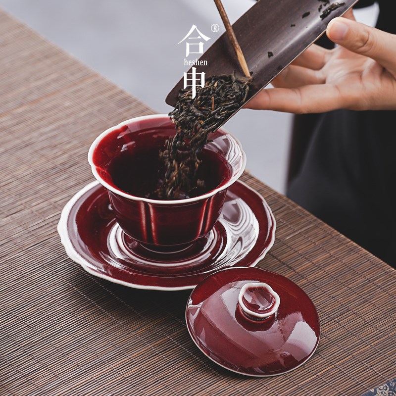 手工郎红盖碗茶杯套装家用陶瓷二人功夫茶具泡茶公道杯礼盒装高档