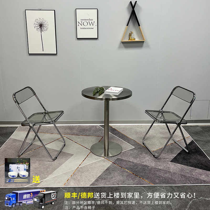 不锈钢桌网红汉堡甜品小吃快餐奶茶店简约西餐咖啡厅酒吧圆桌子