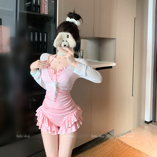 甜美显白小胸遮肉连体泳衣女夏