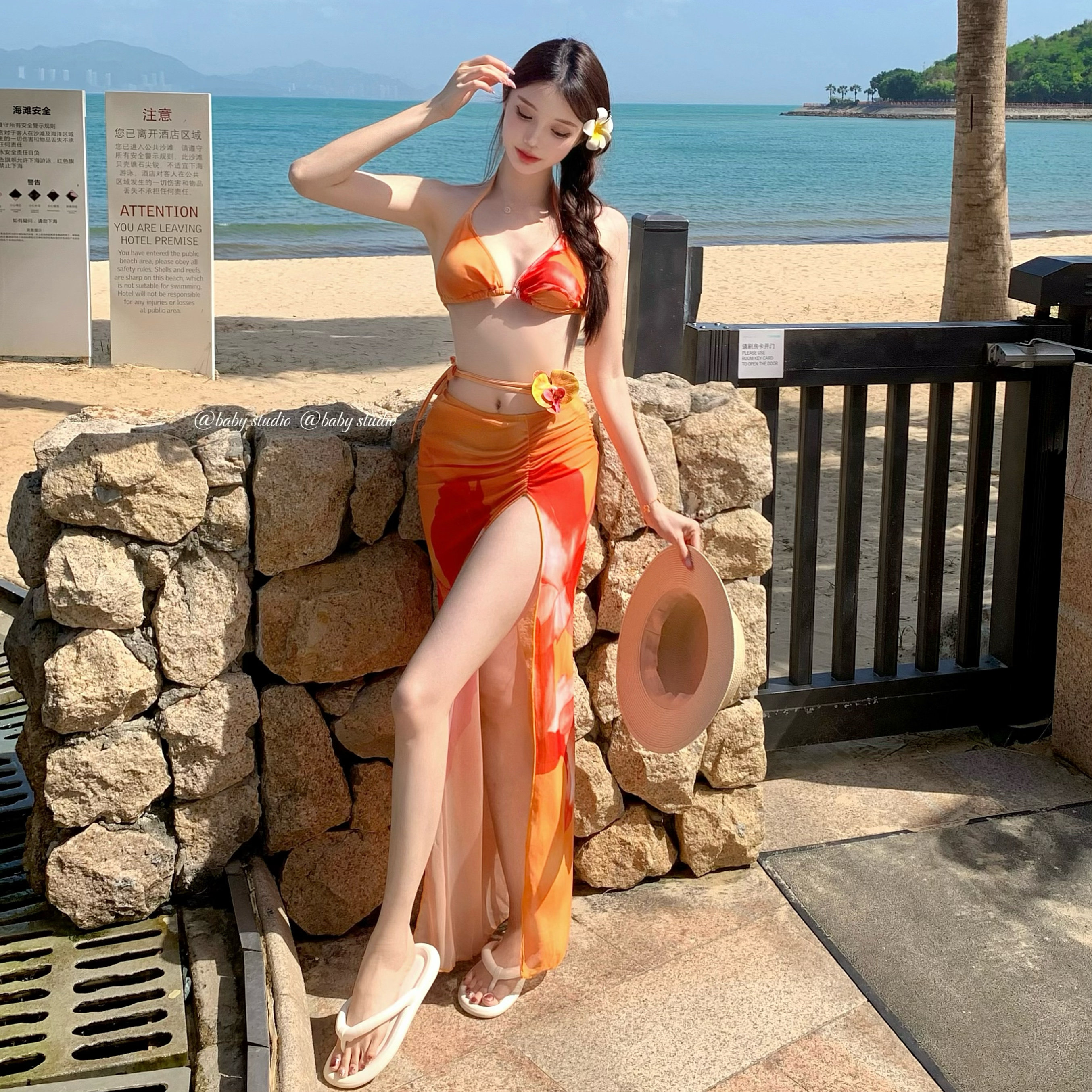 绝美氛围感比基尼三件套性感纯欲风小胸聚拢海边度假分体泳衣女夏