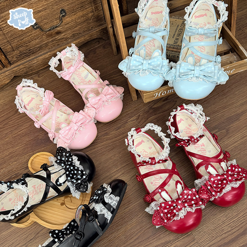 【定金】蕾丝小兔 绵羊泡芙Lolita波点蝴蝶结可爱低跟女鞋图片
