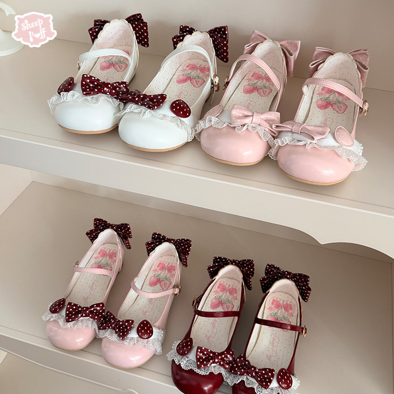 【定金】点点莓 绵羊泡芙Lolita甜美可爱草莓低跟单鞋图片