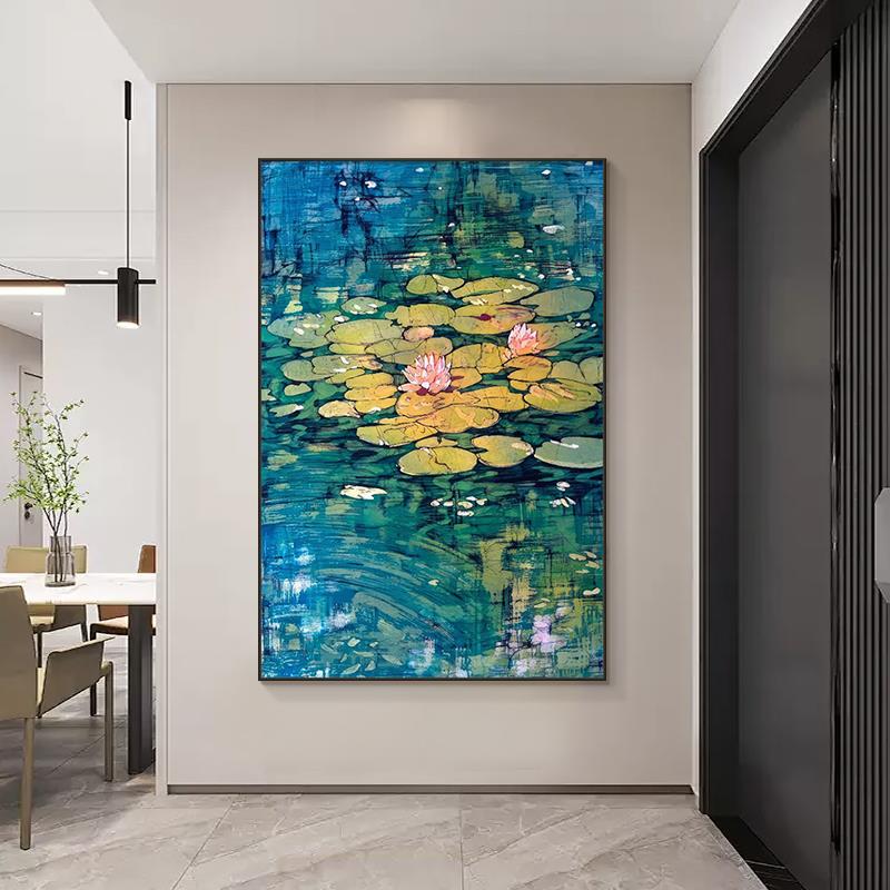 莫奈睡莲玄关装饰画客厅沙发背景墙挂画世界名画油画手绘风景壁画