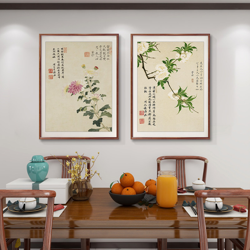 项圣谟工笔花鸟国画客厅沙发墙背景挂画新中式玄关装饰画三联壁画