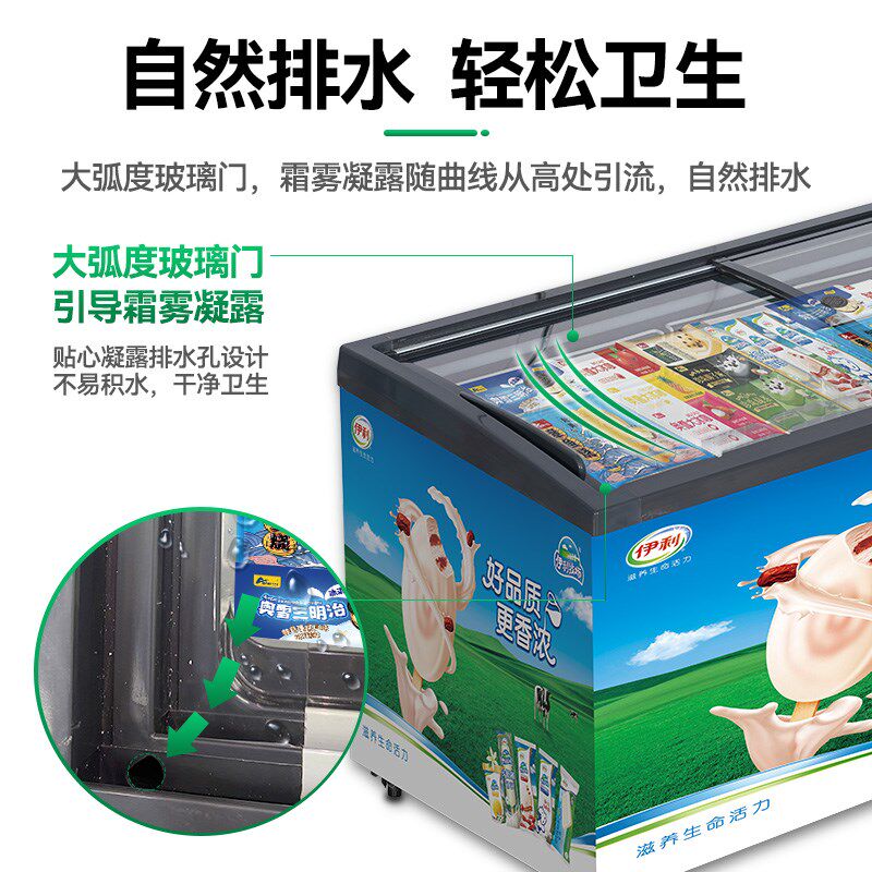 智冰客冰淇淋雪糕柜弧面玻璃门带灯冰激凌展示柜卧式冷柜冰柜超市