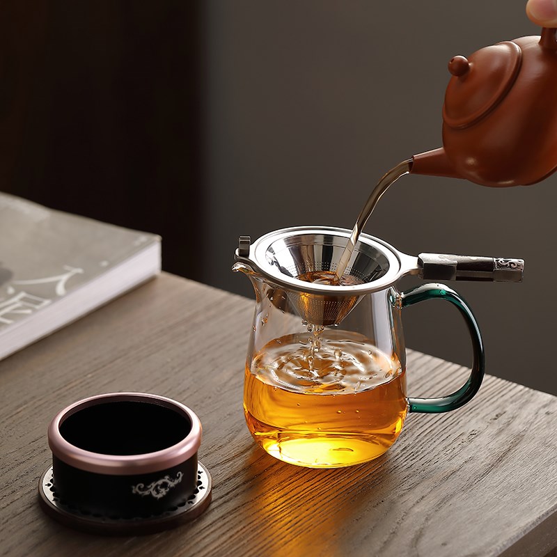 高档功夫茶具配件茶漏网大马士革钢茶滤器创意茶隔茶叶过滤网漏斗