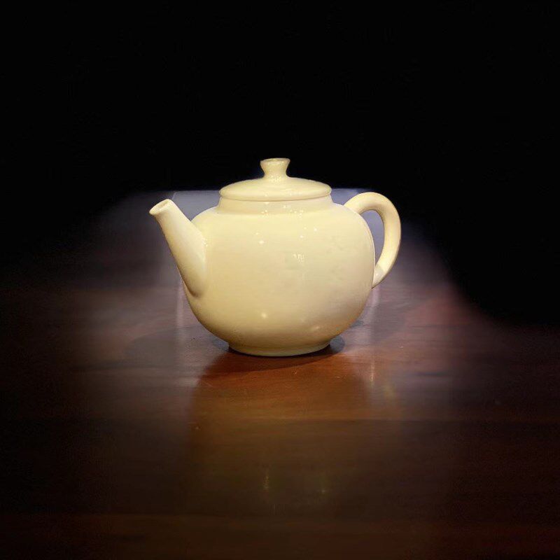 90年早期仿明代德化窑白玉壶 灯笼刻字款白瓷茶注工夫泡茶圆形壶