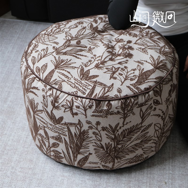 中古风法式复古坐墩圆形蒲团地毯墩子懒人沙发脚踏中式矮凳子咖色