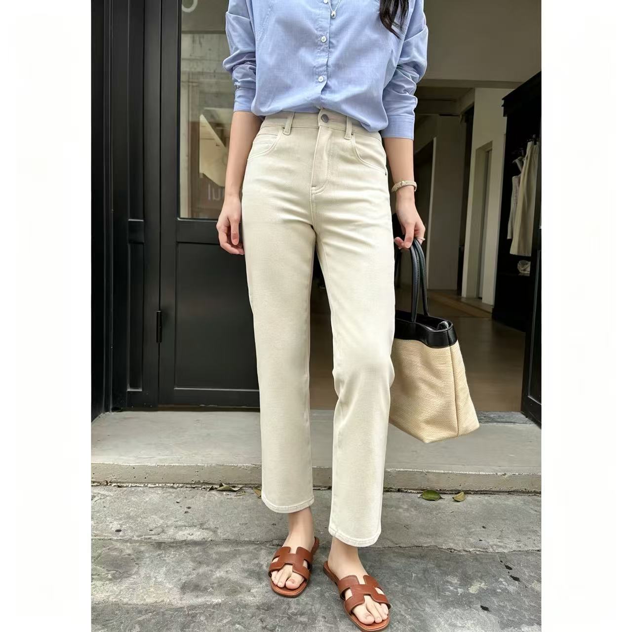 杏色烟管牛仔裤女春秋2026新款气质显瘦百搭春夏八九分烟管直筒裤