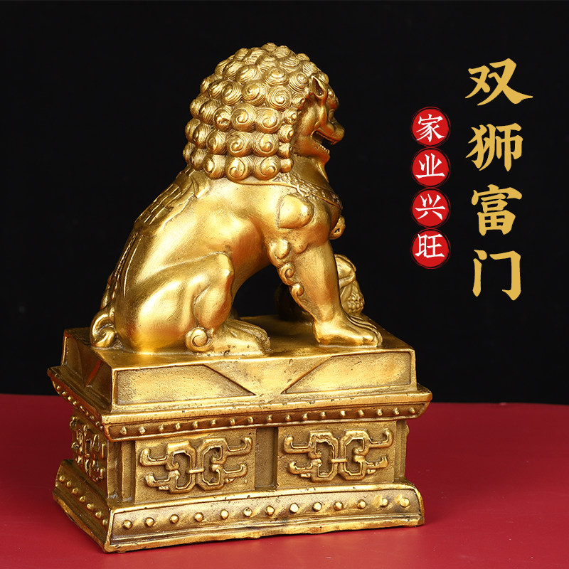 黄铜狮子摆件一对大小号北京铜狮子家居客厅门口北京狮摆设工艺品