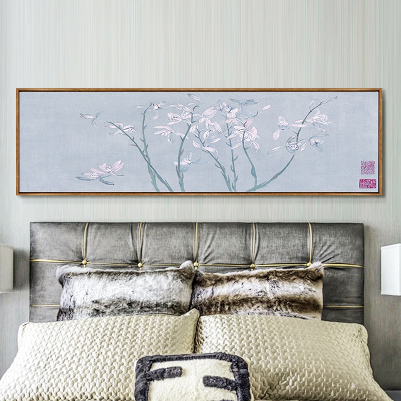 中式荷花卧室床头装饰画温馨酒店挂画主卧水墨国画新横版次卧壁画