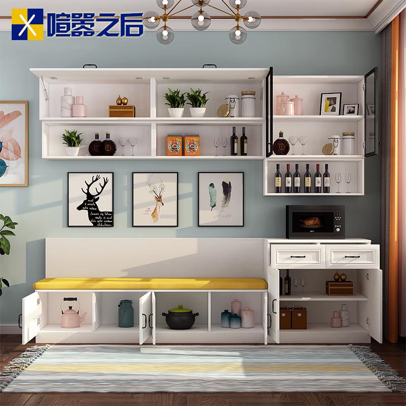简约餐厅卡座餐边柜餐桌组合一体家用小户型靠墙酒柜储物柜G-232