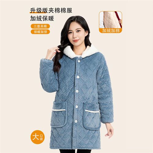 冬季新款加绒夹棉罩衣女大人厨房长袖加厚保暖工作服男士围裙外套