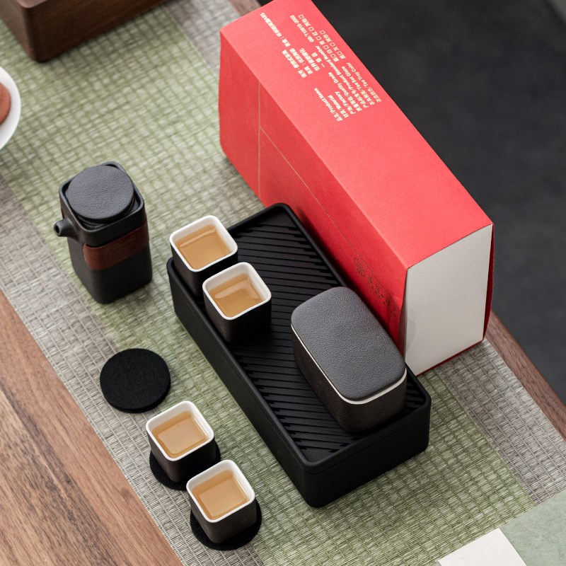 瓷恒堂 便携式快客杯旅行功夫喝茶茶具套装简约储水茶盘陶瓷茶杯
