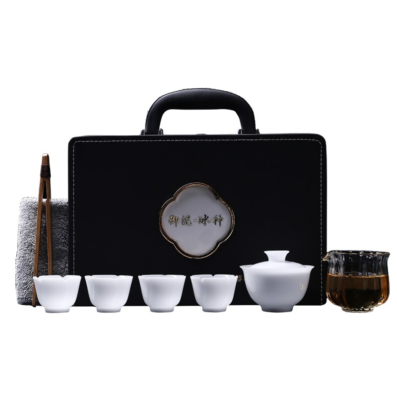 恒越冰种玉瓷功夫茶具套装高端办公家用盖碗茶杯定制LOGO送礼装