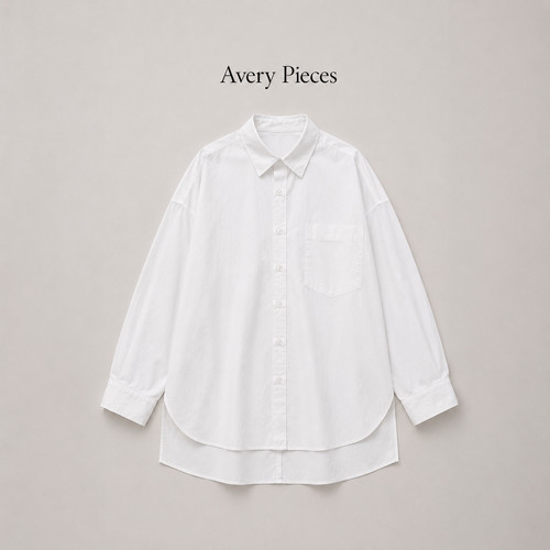 Avery Pieces 100%纯棉Poplin白衬衫 宽松落肩廓形长袖衬衣外套