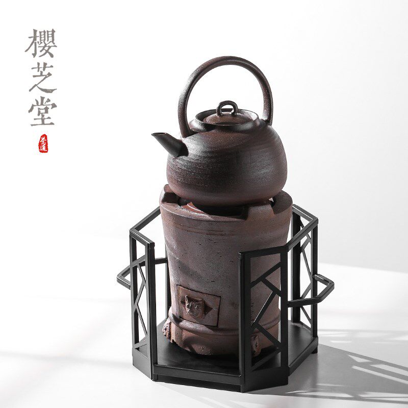 柴烧陶壶煮茶壶烧水壶老岩泥炭炉小火炉带炉架子围炉煮茶家用茶器