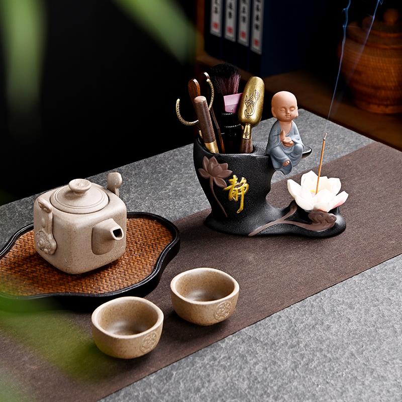 陶瓷茶道六君子套装茶刀茶针茶漏收纳筒功夫茶具配件茶盘用品大全