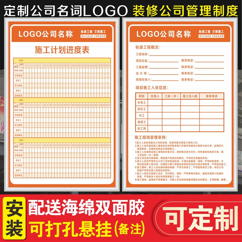 装修装饰公司施修流程图计划进度表岗位职责装修施工警示牌提示牌