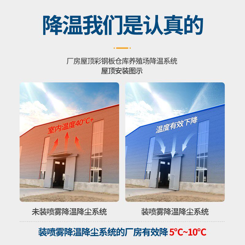 厂房屋顶洒水降温彩钢瓦铁皮大面积降温神器旋转喷雾设备喷水喷淋
