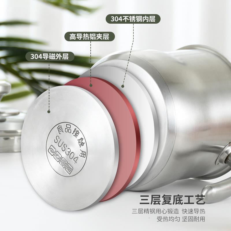 304不锈钢奶锅加深 汤锅不粘迷你加高小锅家用电磁炉煮泡面电陶炉