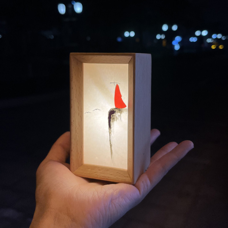 创意异地恋小夜灯实木摆台情人节高级小众礼物氛围灯卧室摆件diy