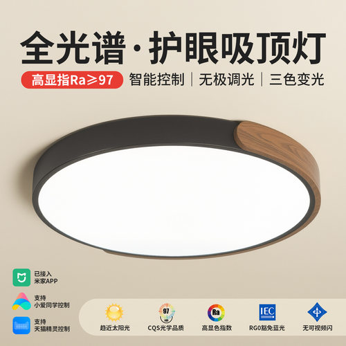 北欧简约胡桃木LED吸顶灯