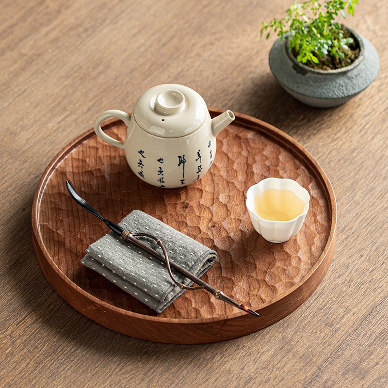 实木圆形实木托盘樱桃木茶托盘壶承干泡台茶具茶杯收纳茶点盘壶托