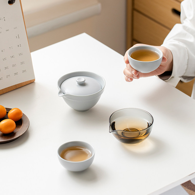 陶瓷快客杯一壶二杯便携旅行茶具户外随身轻简创意泡茶喝茶器轻奢