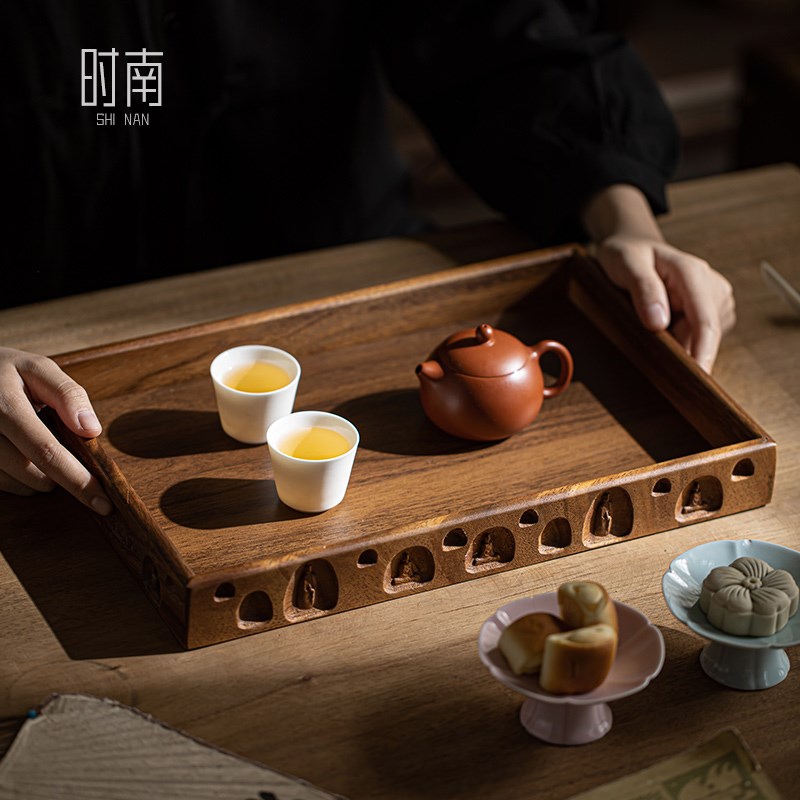 胡桃木长方形托盘家用放茶杯茶盘商用下午茶点心盘子酒店收纳餐盘